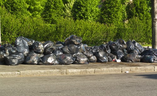 Recycling bins arranged for different waste types